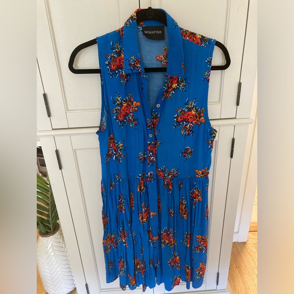 MINKPINK blue floral shirt dress